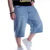 Mens artı boyut gevşek şık denim kısa erkekler kot pantolon moda sokak kıyafeti hip hop uzun 3 4 capri kargo şort cebi erkek mavi262q