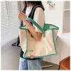 Shopping Bags Women Canvas Tote Bag Patchwork High-capacity Shopping Travling Fashion Ins Easy to Match Beige Fluorescent Yellow 231006