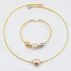 Colliers pendentif colliers de perles d'eau douce et bracelet ensemble délicat couleur or 14 carats solide facile à porter des bijoux pour femmes272z