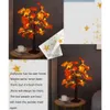 Lâmpadas de mesa Halloween Maple Tree Lamp Festive Fall Desktop Decor 24led Maple Tree Lamp com luzes de folha de abóbora ajustáveis para o Dia de Ação de Graças YQ231006