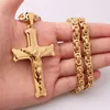 Chokers Rakol Cross Jesus Crucifixion Halsband för män Kvinnor Guld Silver Svart Färg Rostfritt stål Byzaninkedjor Crucifix Pendant 231006