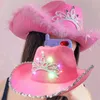 Geniş Memlu Şapkalar Kova Şapkaları Pembe West Cowgirl Şapkaları Kadınlar İçin İnek Kız Şapkaları Tiara Tüy Hisset Batı Pullu Kovboy Şapka Kostüm Partisi Oyun Elbise Kapağı 231006