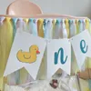 Andere evenementen Feestartikelen Little Duck Baby Boy one Banner voor 1e verjaardag Kinderstoel Banner Babyshower Verjaardag Decoratie Po Prop Tule Garland 231005