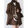 Women's Suits UNXX 2023 Winter Casual Vintage Wool Suit Coat Women Loose Fashion Woolen Blazer Jacket Female Brown Black Retro Blazers