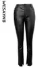 Pantalons pour femmes Streetwear tenues d'automne décontracté en cuir Pu taille haute noir femmes Hippie Joggers Faux pantalon 231005