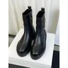 Botas Suela Gruesa Bota Corta Mujer Cuero Negro Marrón Cordones Hebilla Metal Hebilla Correa Motocicleta Mujer