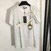 Camisa con nudo de Metal de diseñador para mujer, blusa de algodón con estampado de letras, blusa de manga corta, Tops informales con cuello redondo, ropa