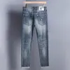 Новые ДЖИНСОВЫЕ Брюки, брюки, мужские брюки, стрейч, осень-зима, DDicon, облегающие джинсы с вышивкой, хлопковые брюки, стираные, прямые, деловые, повседневные, CQ8259