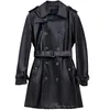 Men s läder faux Mauroicardi Autumn Black Trench Coat Men långärmad bälte dubbelbröst brunt plus -kläder 4xl 5xl 231005