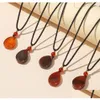 Pendant Necklaces Red Agate Natural Stone Flat Water Drop Charms Necklace For Women Men Rope Chain Jewelry Gift Delivery Pendants Dh5Ch