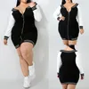 L-5XL Long Sleeve Deep V العنق zip Up لون مطابقة Bodycon Mini فستان مثير ملهى ليلي فساتين 240Z