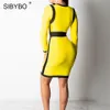 Sibybo Patchwork Deep V-Neck Cotton Sexy Dress Women Fashion 3 4 Rękawowe zamek błyskawiczny mini jesienny sukienka bodycon imprezowa sukienka Y190512319