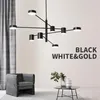 Kroonluchters Moderne Mode Zwart Goud Wit Lange Led Plafond Hangende Kroonluchter Licht Lamp Voor Hal Keuken Woonkamer Loft Bed226f