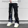 Mäns jeans Hip Hop Contrast Color Splice Speckled Ink Paint Micro Fleared Jeans för män rak baggy y2k denim byxor överdimensionerade vagnar J231006