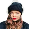 Kvinnor spetsar fisknät slöja virkning stickade dödskallar cap femme vinter varm street beanie hatt lady sexig mesh dans party bonnet gorros2721