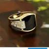 Wedding Rings Classic Men's Ring Fashion Metal Gold Color Inlaid Black Stone Zircon Punk Rings for Men Engagement Wedding Luxury Jewelry 231006