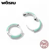 Hoop Huggie WOSTU 100 Real 925 Sterling Silver Simple Green Double Earrings for Women Fashion European Fine Wedding Jewelry 231005