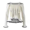 1006 L 2023 Runway Autumn Women's Sweaters Long Sleeve Crew Neck Pullover White Black Womens YL