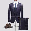 Herenkostuums 3 stuks set jas vest broek / 2024 mode casual boetiek zakelijk geruite slanke formele kleding blazers jasje vest