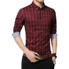 Mäns casual skjortor 2023 Spring and Autumn Business Slim Fit långärmad skjorta Fashion Plaid Pointed Neck Large Cardigan