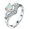 10 pcs / lot 925 bagues en argent sterling couronne coeur bleu blanc opale gemmes pour femmes mariages fête américaine australie bague bijoux308M