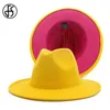 FS amarillo rosa Patchwork lana fieltro Jazz Fedora sombreros mujeres Unisex ala ancha Panamá fiesta Trilby Cowboy Cap317o