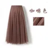 Skirts 2023 Spring Mesh Purple High Waist Skrit For Women Fashion Slim Fit Pleated Mid-length Skirt Female Elegant Holiday Faldas
