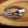 Bangle Real Solid S925 Pure Silver Hand Woven Vintage Mighty Men Bangle Birthday Present Personlighet Kölarmband 231005