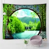 Tapisserier Kinesiska landskap Tapestry Bambu Forest Arches Mountain Lake landskap Tyg Vägg Hängande dekor för sovrummet vardagsrum