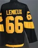 Man vintage hockey 66 lemieux retro tröja ccm klassiker alla sömda lagfärg svart vit blå gul pension pullover för sportfans andas rent bomullstopp