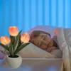 Table Lamps LED Tulip Table Lamp Cordless Portable Creative Night Light Simulation Flower Bedside Lamp for Bedroom/Office/Cafe Decor/Gift YQ231006