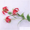 Decorative Flowers Wreaths 3 Heads Artificial Flame Lily Long Branch Home Decor Party Decoration Flores Artificiales Valentines Day Dr Dhcpv