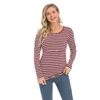 Maternity Tops Tees Striped Maternity T-shirts Long Sleeve Nursing Breastfeeding Clothes For Pregnant Women Cotton Postpartum Tees 231006