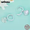 Hoop huggie wostu 925 prata esterlina esmalte processo mar concha orelha fivelas pavimentar configuração cz brincos para mulheres oceano série jóias 231005