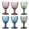 Wine Glasses Colored Water Goblets 10 OZ Wedding Party Red Wine Glass For Juice Drinking Embossed Design
