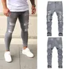 Gesteppte, bestickte Jeans für Herren, Röhrenjeans, zerrissene Stretch-Denim-Hosen, MANN, elastische Taille, Patchwork-Jogging-Denim-Hose H1314q