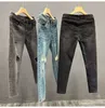 Jeans masculinos designer preto moedor de pedra lavado buraco de lágrima europeu outono / verão 2023 nova marca de moda elástica slim fit pequena manga reta HSVE