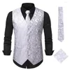 Men's Vests Men Vest Stain Bowtie Pocket Square Waistcoat Slim Wedding Groom V Neck Single-breasted Business Suits Blazer