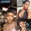 Synthetic Lekker 613 Blonde Short Pixie Curly Human Wig for Women Finger Waves Bob Brazilian Remy Hair Glueless Colored Blue Wigs 231006