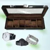 Boîtes de montres Boîte en bois à 6 fentes Présentoir en velours Organisateur Rangement de bijoux en verre