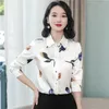 Elegant Office Ladies Silk Satin Shirt Long Sleeve Women Designer Fashion Printed Button Up Shirts Plus Size 2023 Autumn Winter Lapel Casual Blouses Cute Runway Top