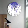 Orologi da parete Orologio viola con fiori sfumati Orologio digitale silenzioso per la casa, camera da letto, decorazione della cucina, orologio da appendere