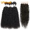 Synthetic Wigs Upermall 34 Brazilian Remy Kinky Curly Human Hair Bundles With Closure Transparent 4x4 Lace and Weave Bundle 10A Soft 231006