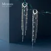 Ear Cuff Modian Real 925 Sterling Silver Long Tassel Sparkling Trendiga Drop Earrings For Women Dingle Fine Jewelry Wedding Present 231005