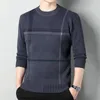 Men's Vests Autumn And Winter Loose Micro Elastic Casual Versatile Striped Jacquard Design Round Neck Knitted Long Sleeve Sweater