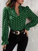 Damesblouses Mode Herfst Lente Chiffon Dieptepunt Slanke Pullover Polka-dot Shirts met lange mouwen Casual V-hals Tops Kleding