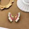 Stud Earrings Pink Colorful Butterfly Polished Graffiti Enamel Oil Painting Accessories For Girls Female