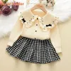 Clothing Sets Bear Leader New Girls Beading Design Knitted 2 Pieces Sets Sweater Coat + Skirt Girls Boutique Outfits Baby Girl Winter Clothes 230927