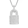 Bling Diamond Cubic zircon lock Necklace hip hop jewelry set 18k gold padlock pendant Necklaces stainless steel chain fashion for 234B