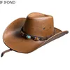 Chapeaux à larges bords Chapeaux de seau Faux cuir Western Cowboy chapeaux pour femmes hommes Vintage Gentleman robe chapeaux Panama Cowgirl Jazz casquette Sombrero Hombre 231006